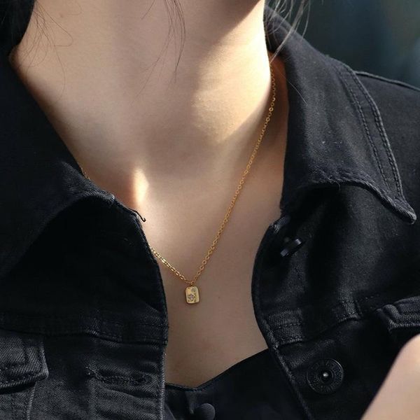 

pendant necklaces plating 18k gold titanium steel clavicle chain zirconia geometric necklace for women girlfriend valentine's day gift, Silver