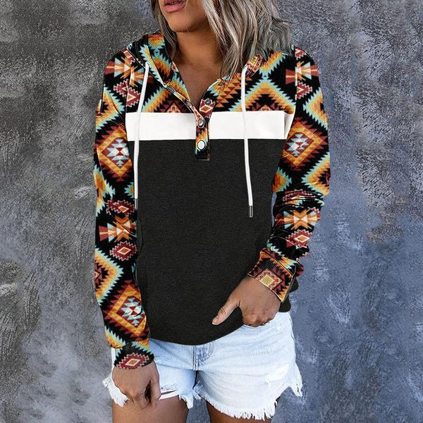 

women's hoodies & sweatshirts ethnic style women hooded sweatshirt autumn winter casual long sleeve harajuku female vintage drawstring, Black
