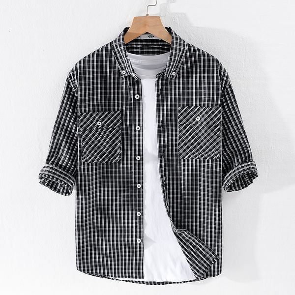 

2021 new 100% cotton half-sleeved summer plaid fashion brand shirts for men casual comfortable shirt mens camiseta camisa wvp9, White