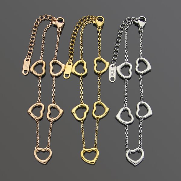 

stainless 5pcs hollow heart charms link chain bracelet adjustable size 18k gold silver colors loving gift jewelry for lady t-letters, Golden;silver