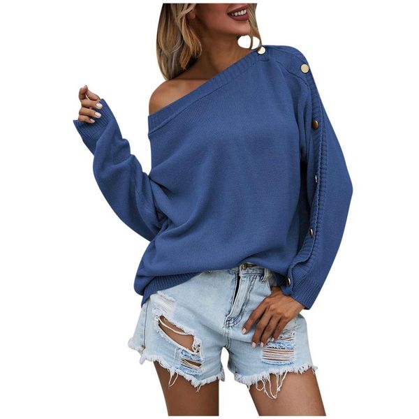 

women's sweaters autumn winter women round neck long pullover solid color brown large size casual single-breasted knitted sweater #h, White;black