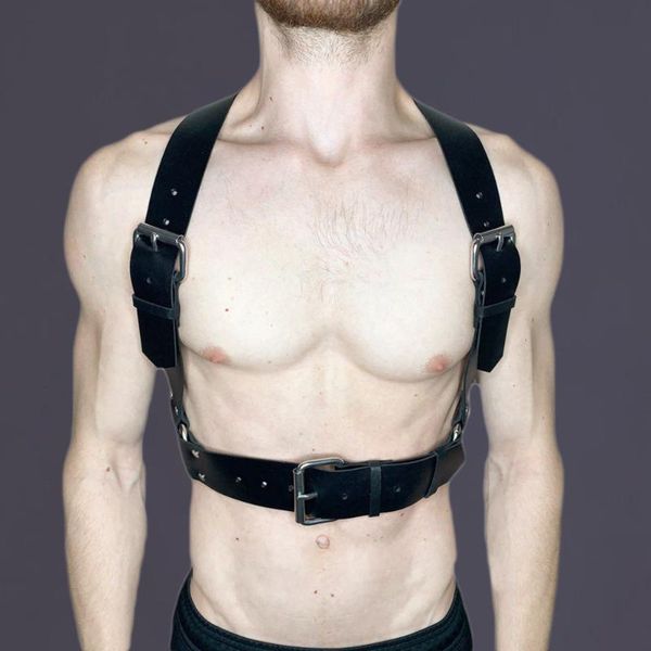 

bras sets men leather adjustable chest suspender harness black bondage body garter harajuku goth dance gay nightclub wear restraint belts, Red;black