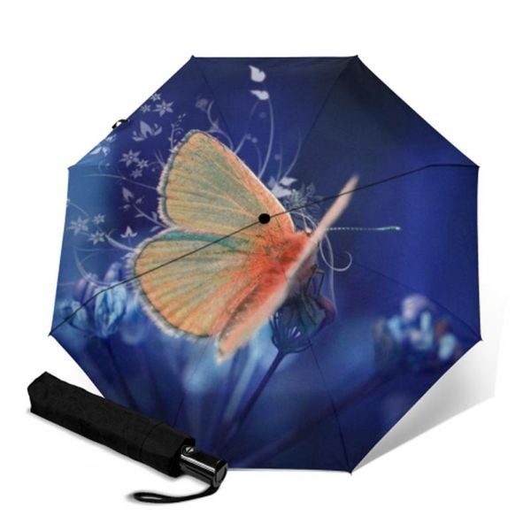 

umbrellas durable strong colourful 3 folding automatic umbrella pongee butterfly printing sun parasol accept customized design