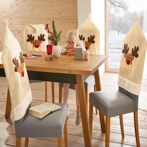 

chair covers chairs for the kitchen pokrowce na krzesla 4pc deer hat christmas decor dinner xmas cap sets #45