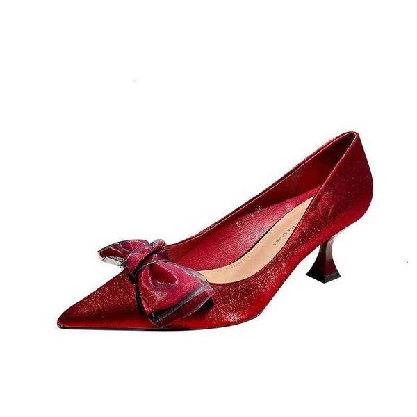 

855-80 wine red wedding sho women's 2021 bride's high heels cup heel chine yarn
