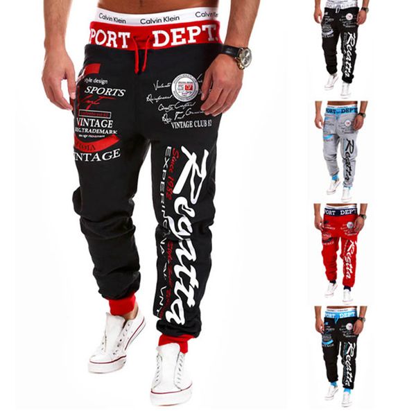 

men's drawstring elastic waist letter print loose sweatpants eu size m-3xl, Black