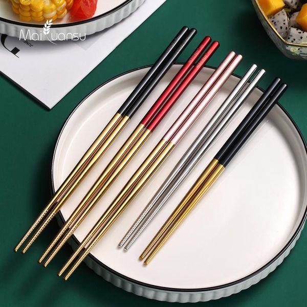 

maiyuansu 5 pairs colorful chopsticks set 304 stainless steel chopsticks for sushi sticks non-slip reusable