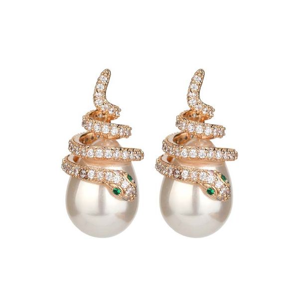 

lovely pearl earrings simple curved snake stud earrings crystal rhinestone stud earrings for women and girls, Golden