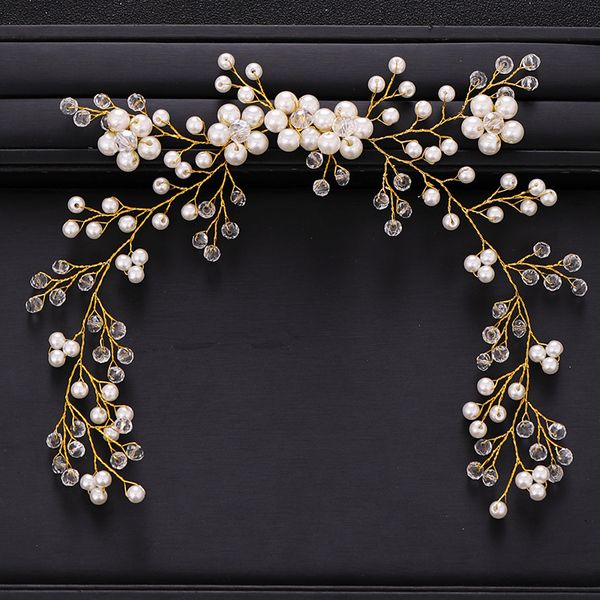 

new wedding hair accessories crystal pearl headband bridal hair accessories gold headdress princess tiara handmade accessoriesdio chan conta, White;golden