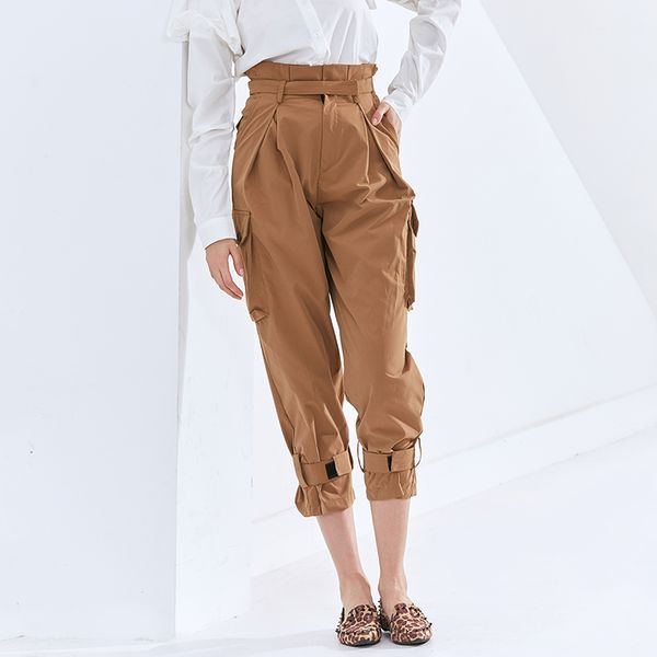 

casual cargo pants for women high waist pleated solid plus size trousers female fashion new clothing 2021 autumn, Black;white