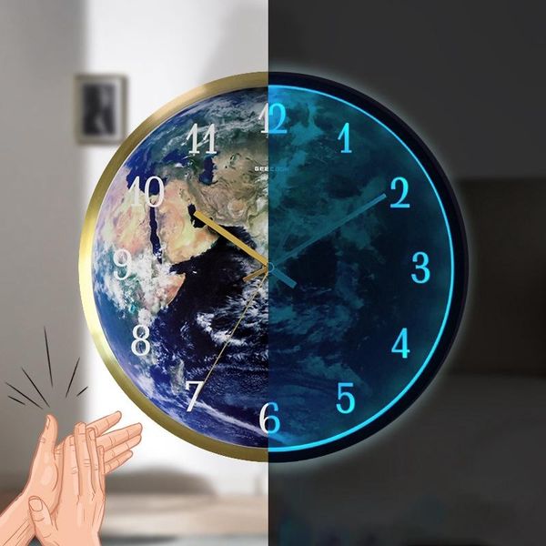 

wall clocks geekcook luminous clock modern design voice control silent night lights led glowing living room decor