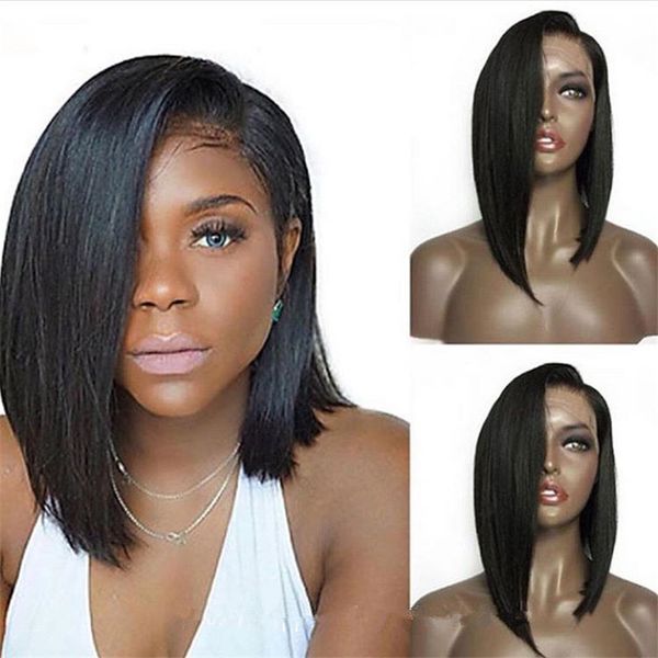

stock full lace wig 1b layer straight human hair brazilian lace front bob wig ing, Black;brown