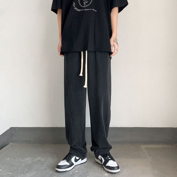 

men's pants pure color straight-leg casual korean loose wide-leg jogger sweatpants streetwear mopping z0rn, Black