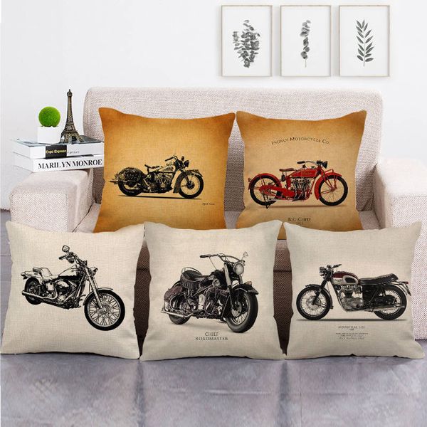 

45cm*45cm retro motorcycledesign linen/cotton throw pillow covers couch cushion cover home decor pillow