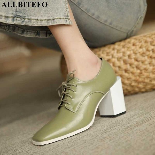 

allbitefo lace-up thick heel soft genuine leather high heels women's pumps fashion super high heel shoes women heels shoes 210611, Black