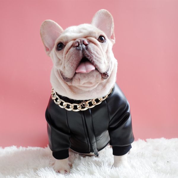 

pet cloth autumn and winter psh zipper elastic pu leather dog fadou chenery