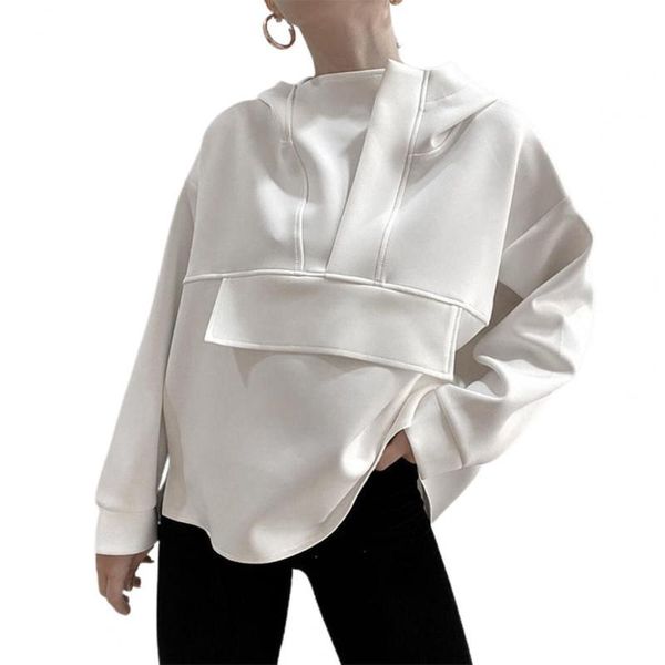 

women's hoodies & sweatshirts fashion women solid color side split autumn winter long sleeve irregular hem sweatshirt hooded pullover, Black