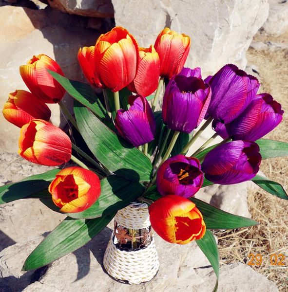 

5pcs tulip bunch flower 9 heads/piece fake tulips for wedding centerpieces home party artificial decorative flowers