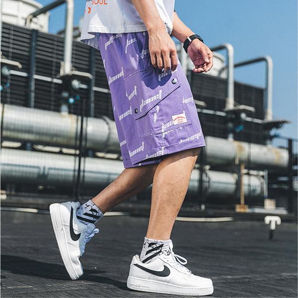 

cargo shorts men 2021 summer hip hop streetwear letter print camouflage new fashion knee length short joggers high quality, White;black