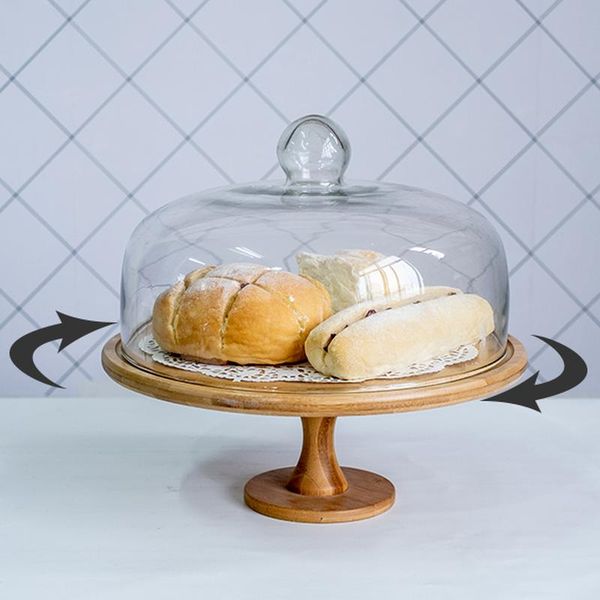

baking & pastry tools creative tall cake tray glass cover dessert bread display fruit tasting with lid rotating table decor ornaments