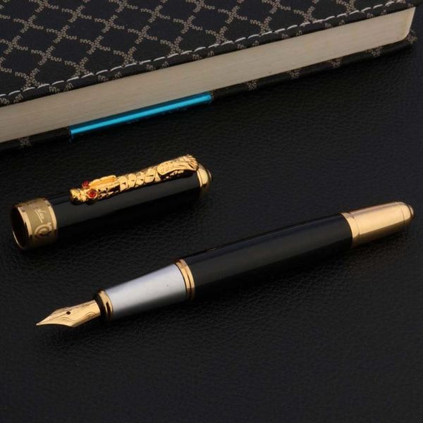 

metal 1000 fountain pen black golden dragon student stationery office supplies ink pen new
