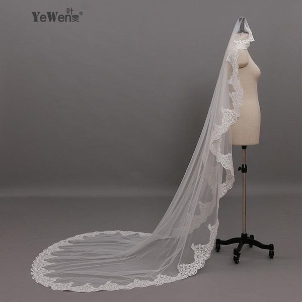 

bridal veils 2021 real long lace cathedral wedding 3 m*1.6m meter accessories voile mariage mantilla muslim vail velos de novia, Black