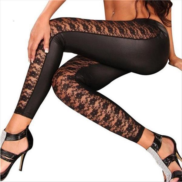 

black rose floral lace women leggings faux leather pants girls gifts wholesale 1pcs