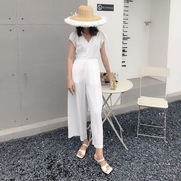 

2021 new simple loose combination pants, solid color, v-neck, short sleeve, high waist, easy to match, collection of spring and summer z0c2, Black;white
