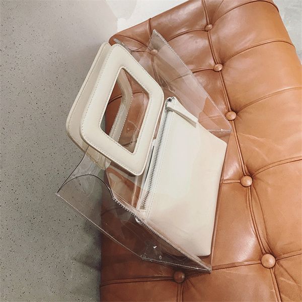 

2020 luxury kpop style summer pvc beach waterproof transparent s fashion women's handbags composite bag female totes