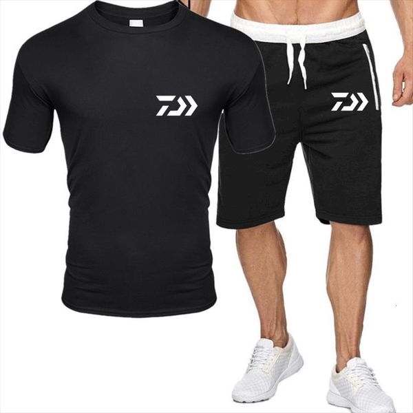 

daiwa fishing summer men tracksuit t shirt sports shorts set suit personalized fashion printing high running, Gray