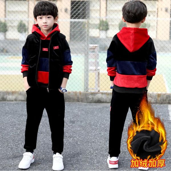 

clothing sets boy girls fall winter thick warm set 3 pcs sweatshirt +pants+vest cartoon outfits children tracksuit school uniform, White