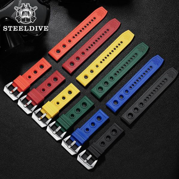 Bandas de relógio SD2201 Steeldive Design Homens Mergulhador Oficial de Borracha Arange / Preto / Verde / Azul / Vermelho / Amarelo 20mm / 22mm Largura Azul Hole