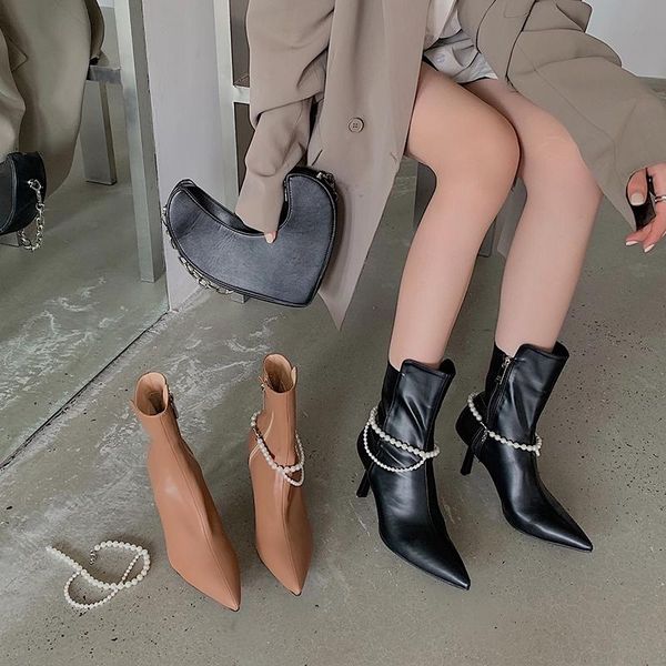 

boots shoes women's rubber zipper boots-women rock rain leather 2021 ladies pointy low autumn ankle rome thin heels solid pointe, Black
