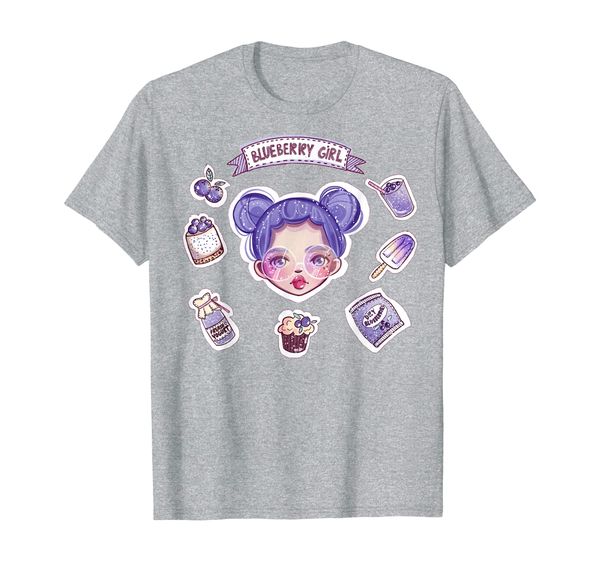 

blueberry girl with cup cake ice cream smoothie collage t-shirt, White;black