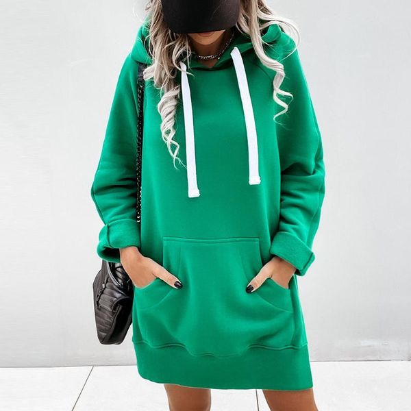 

casual dresses women fashion drawstring solid hooded party dress autumn long sleeve pockets sweatshirts loose sport mini, Black;gray