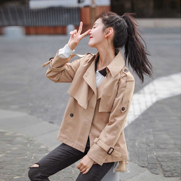 

fashion 2021 short spring windbreaker female autumn student korean new small fashion coat loose and versatile luxury, Tan;black