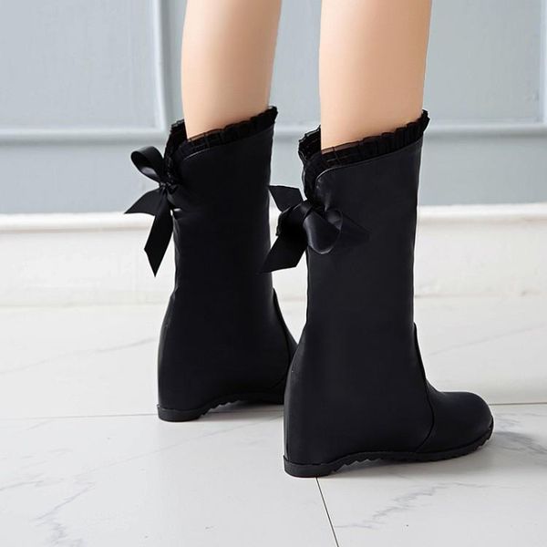 

boots big size women shoes ankle for ladies woman winter solid color round head sleeve, Black