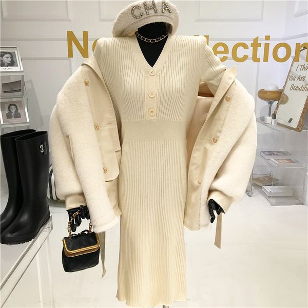 

dressed in fine mesh women temperament close waist show thin base with v-low skirt of wool dress b4l5, Black;gray