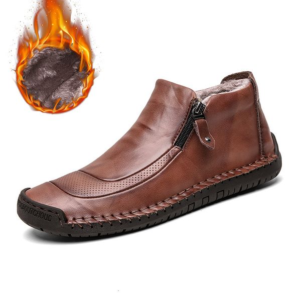 

winter leather for men snow ankle short of fur boots warm shoes 93d8, Black