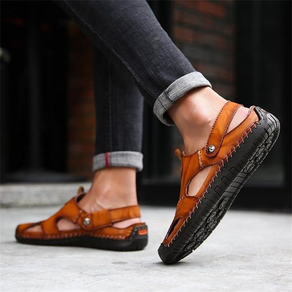 

dress shoes 2021 men solid color pu hollow breathable creative handmade stitching flat heel two-wear fashion sandals 3kc279 5032, Black