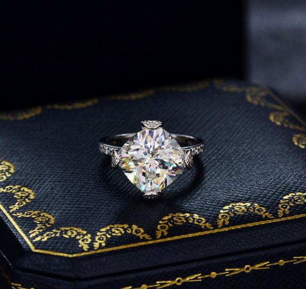 

cluster rings high end brand 100% real s925 sterling silver large zircon flowers white fine jewelry accessories 11*11mm women, Golden;silver