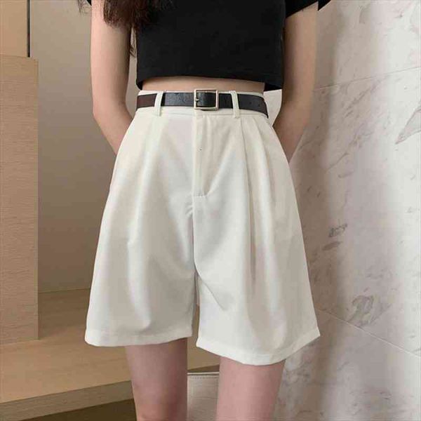 

summer high waist casual women shorts formal sashes belted solid straight loose short fashion women korean wide leg pants, White;black