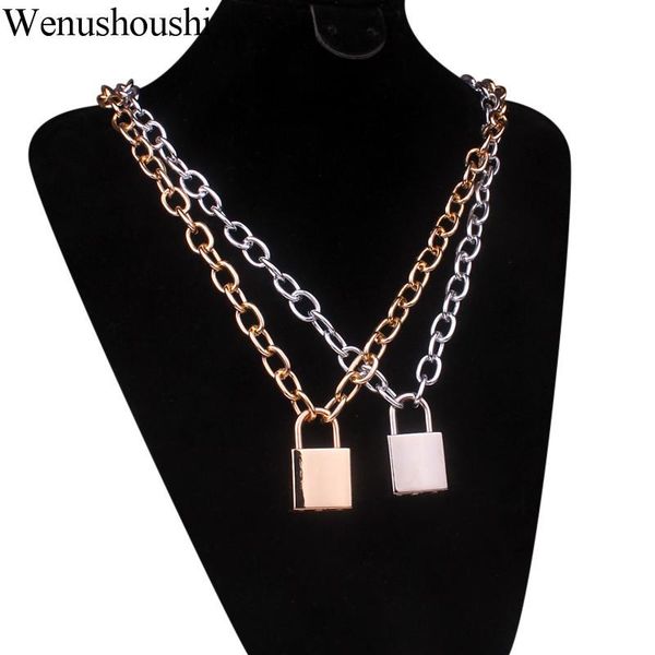 

pendant necklaces ( no lobster buckle ) waterproof 9mm width link chunky necklace men padlock lock with key jewelry for women, Silver