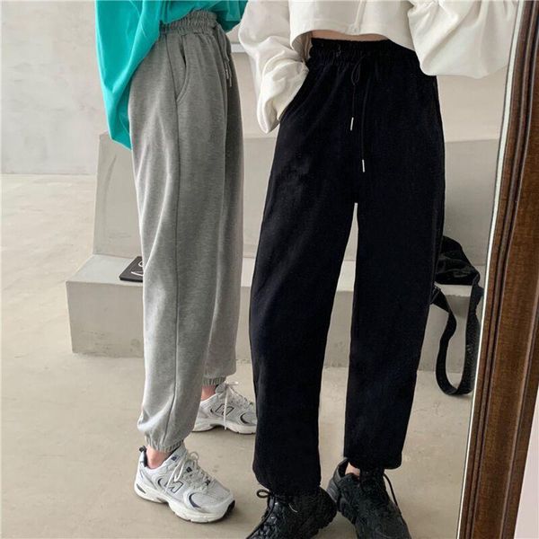 

women's pants & capris 4xl 5xl sports oversize gray joggers drawstring sweatpants women loose track black jogging trousers for female, Black;white