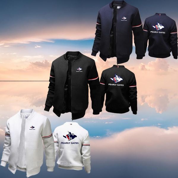 

men's jackets 2021 pearly gates golf print men autumn and winter design coat casual outdoor baseball man slim fit sports zipper jacket, Black;brown