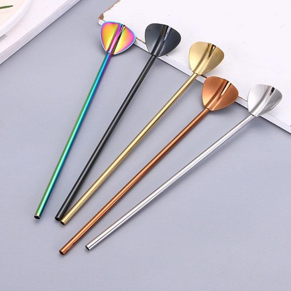 

drinking straws 1pc straw spoon long portable tea scoop reusable stainless steel coffee stirring triangle head creative