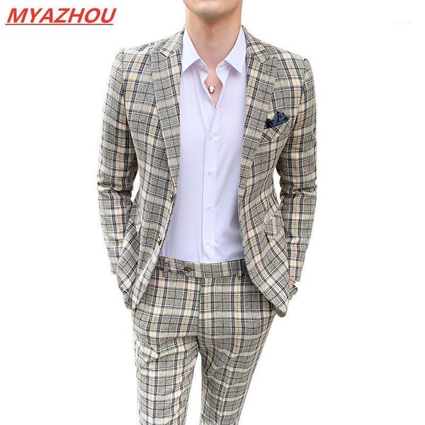 

men's suits & blazers (coat+pant) 2021 latest design check suit 2 pieces fashion boutique men casual wedding dress formal slim tuxedo, White;black