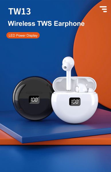 

tw13 tws portable wireless bluetooth headphones v5.0 3d stereo dual microphone noise-canceling earphones with 300mah charging box auto conne
