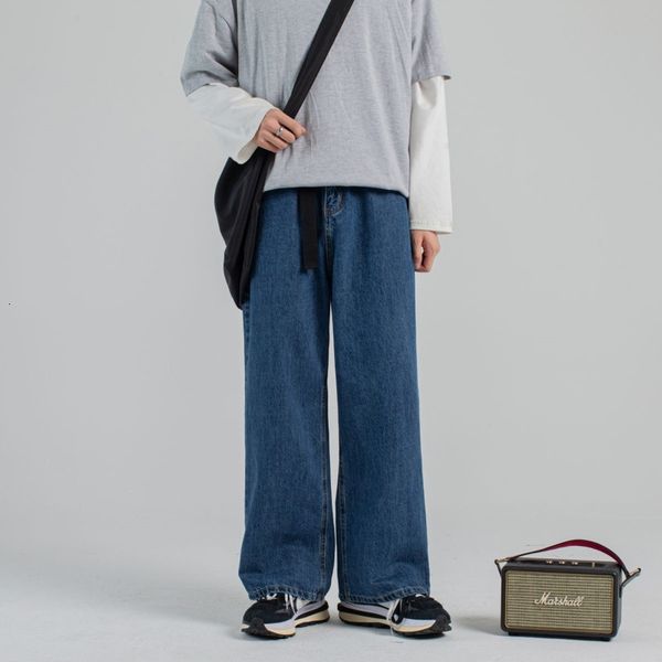 

men's jeans korean style straight fashion retro casual blue men streetwear wild loose hip hop denim trousers mens s-2xl c7wz