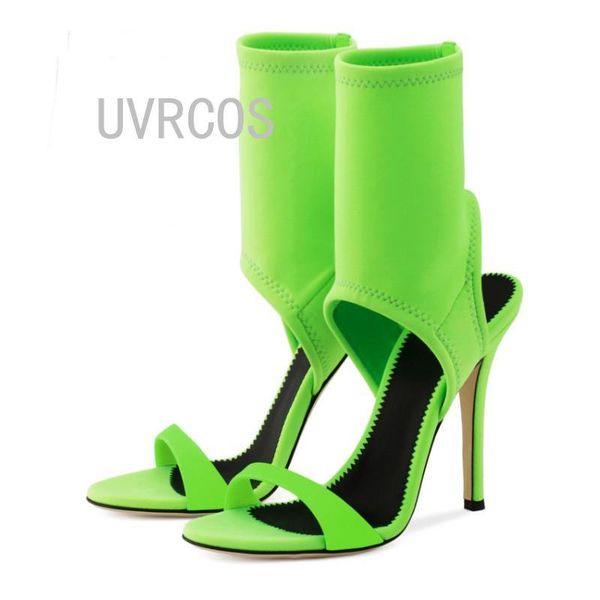 

dress shoes peep toe ankle boots stretch cloth high heel women roman gladiator stilettos sandals plus size 2021 summer fashion, Black